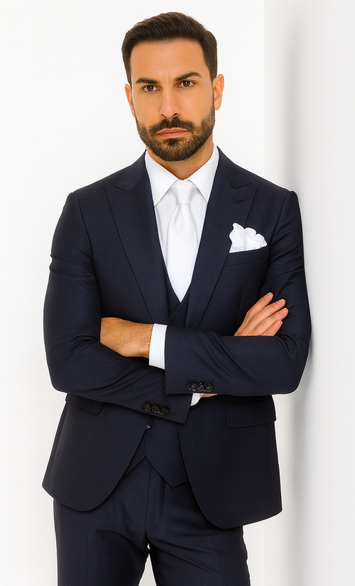 Rossi Man MAX RM1711 Navy Slim Fit 3-Piece Suit - Men’s Formalwear at USA Men's Outlet