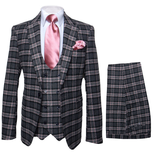 Rossi Man MAX RM1739 Black & Pink Slim Fit 3-Piece Suit - Men’s Formalwear by USA Men's Outlet