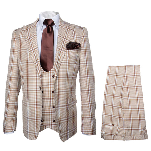 Rossi Man MAX RM1824 Light Brown Slim Fit 3-Piece Suit - Men’s Formalwear by USA Men's Outlet