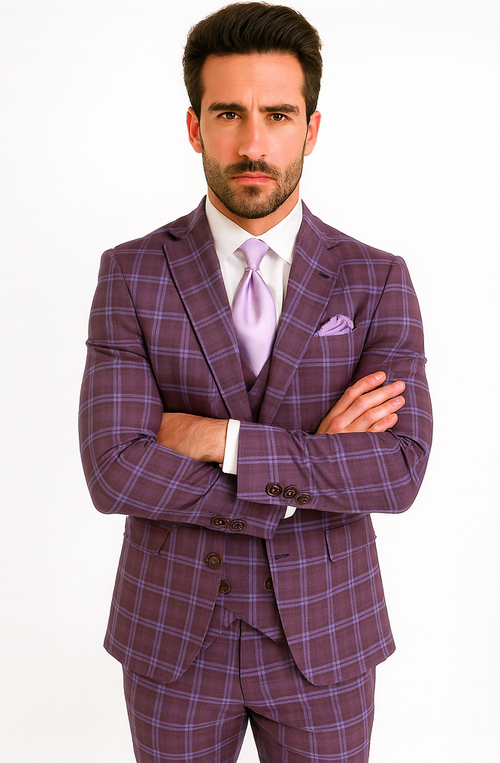 Rossi Man MAX RM1834 Slim Fit 3-Piece Purple Suit - Elegant Men’s Formalwear USA Men's Outlet