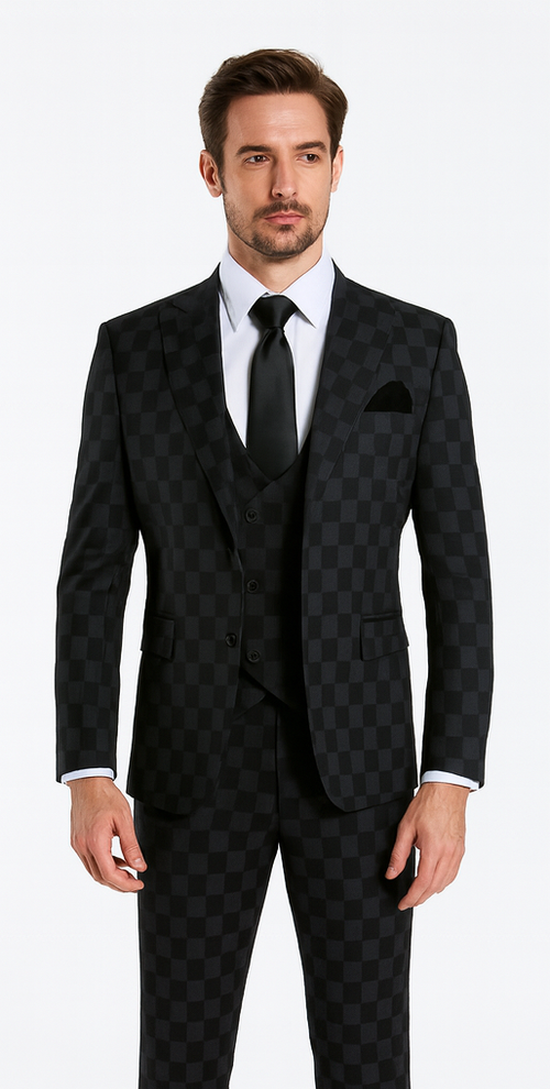 Rossi Man MAX RM1837 Black Slim Fit 3-Piece Suit - Men’s Formalwear by USA Men's Outlet