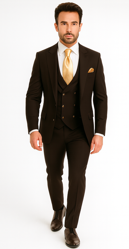 Rossi Man MAX Slim Fit 3-Piece Chocolate Brown Suit - Modern Men’s Formal Set by USA Men's Outlet