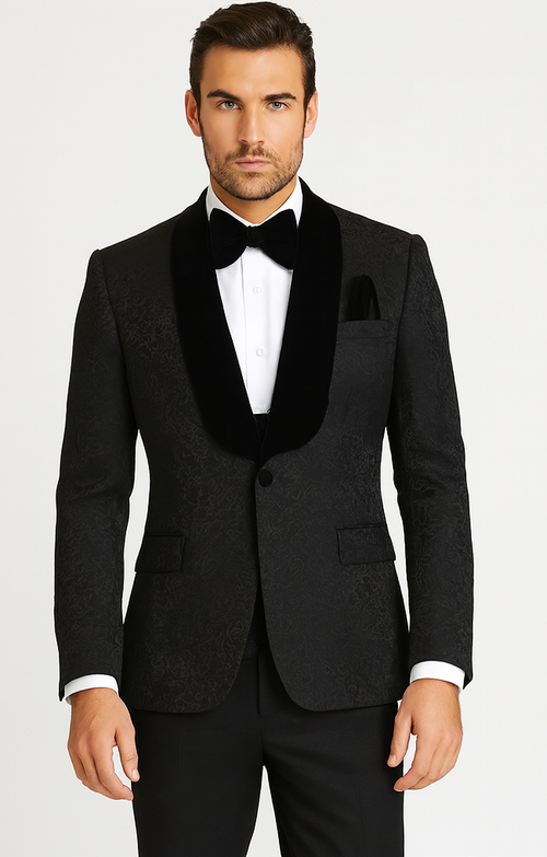 Rossi Man RM1446 - Classic 3-Piece Smoking Style Tuxedo Suit for Men - Elegant Formalwear by USA Men's Outlet