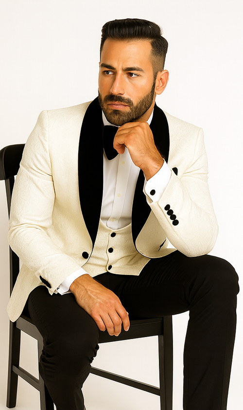 Rossi Man RM1449 - Formal 3-Piece Smoking Style Tuxedo for Men - Elegant Modern Evening Wear by USA Men's Outlet