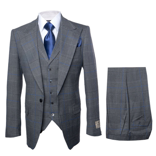 Men’s Grey Super 150’s Wool 3-Piece Suit – Elite Contour Fit Wide-Lapel One-Button Luxury Formal Outfit By Rossi Man RM2315
