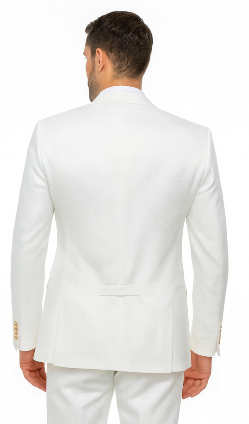 Rossi Man Slim Fit 3-Piece White Suit - Peak Lapel Jacket with Double-Breasted Vest by USA Men's Outlet