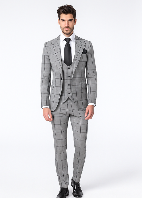 Rossi Man Tom RM1855 - Elegant Men’s Tailored 3-Piece Suit for Formal Occasions - Modern Fit by USA Men's Outlet