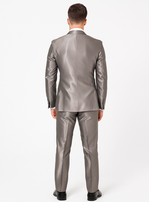 Rossiman Men’s Gray Shiny Sateen Suit - Sleek & Modern Formalwear - Italian Tailored Double-Breasted Luxury Suit USA Men's Outlet