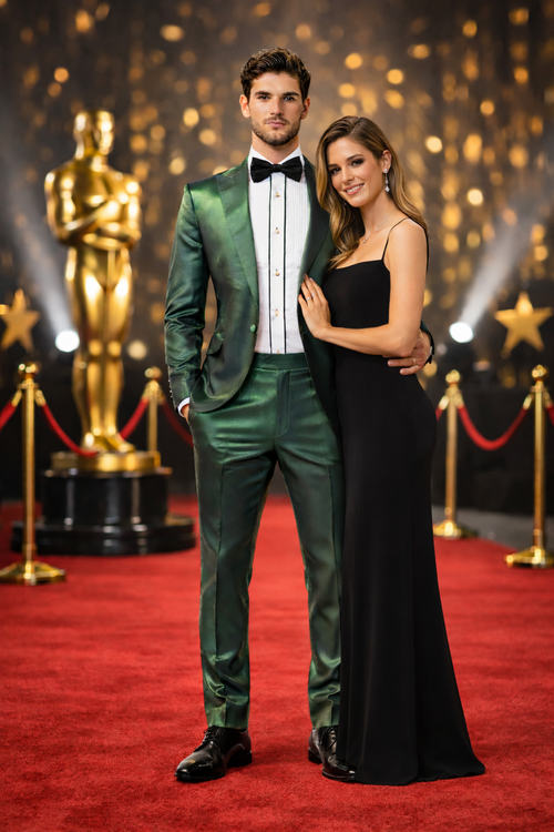 Rossiman Men’s Green Sateen Suit - Glossy Finish with Modern Flair - Italian Tailored Double-Breasted Luxury Suit USA Men's Outlet