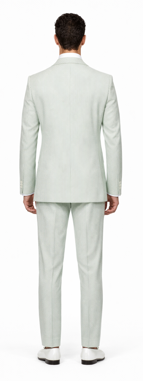 Rossiman Men’s Light Green Seersucker Suit - Peak Lapel Summer Formalwear USA Men's Outlet