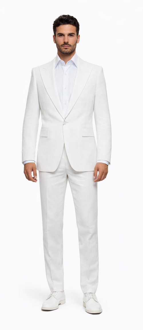 Rossiman Men’s White Seersucker Suit - Peak Lapel Summer Formalwear at USA Men's Outlet