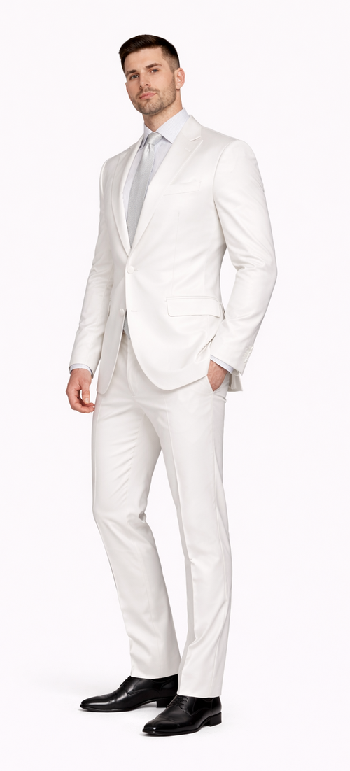 Rossiman White Sateen Suit for Men | High-Shine Formal Elegance β Italian Tailored Luxury Double-Breasted Suit