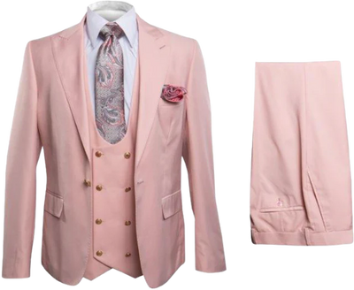Rossi Man Pink Mens Slim Fit Suit Double Breast Vest Flat Front Pants