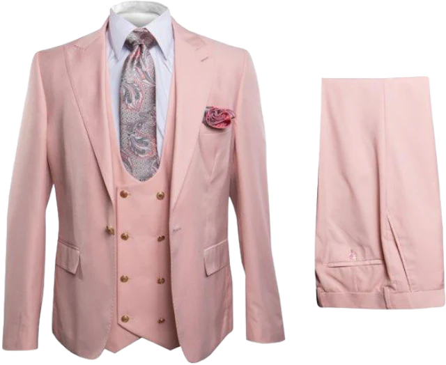 Rossi Man Pink Mens Slim Fit Suit Double Breast Vest Flat Front Pants – SuitUSA