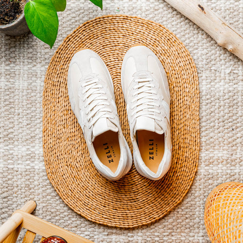 Zelli Roxi Luxury Sneaker in Taupe Suede and Smooth Calfskin