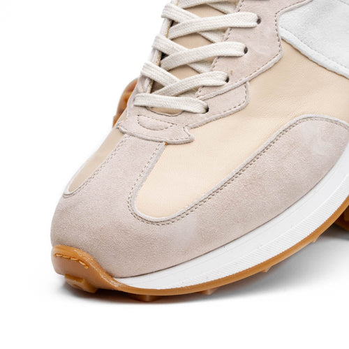 Zelli Roxi Luxury Sneaker in Taupe Suede and Smooth Calfskin