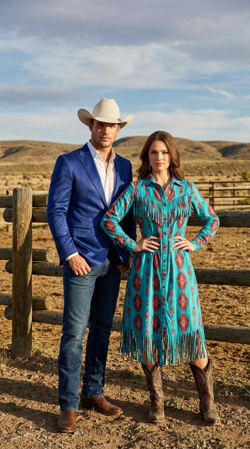 Men’s Shiny Royal Blue Cowboy Blazer – Western Style Satin Finish Blazer for Party, Country Events and Evening Wear