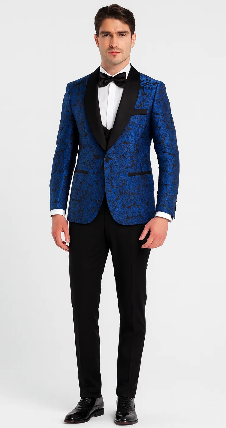 Royal Blue Floral Tuxedo with Shawl Lapel β 4 Piece Slim Fit Set β SuitUSA