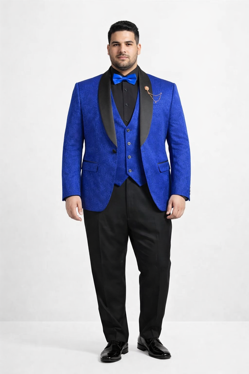 Royal Blue Prom Tuxedo Suit - Royal Blue Wedding Suit - Men's Slim Fit Vested Paisley Wedding Tuxedo In Royal Blue