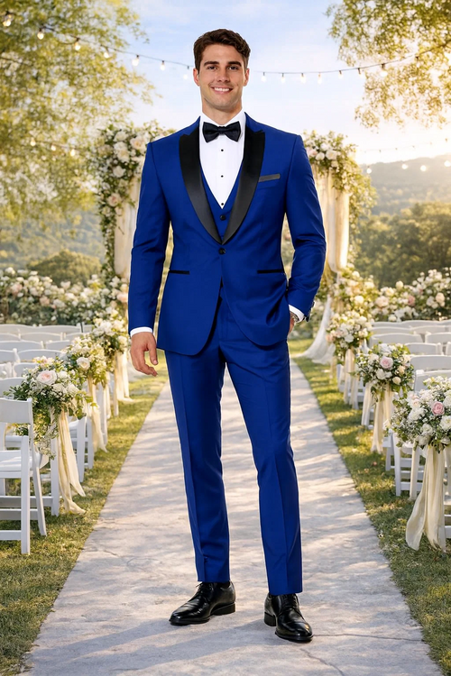 Royal Blue Tuxedo with Black Peak Lapel Slim Fit - Wedding - Prom