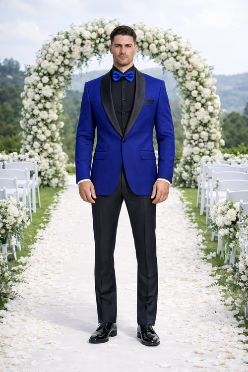 Royal Blue Velvet Tuxedo Jacket with Shawl Lapel – Slim Fit