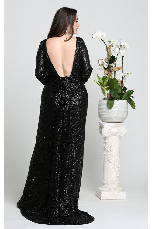 Long Sleeve Stretchy Red Carpet Sequin Formal Dress
