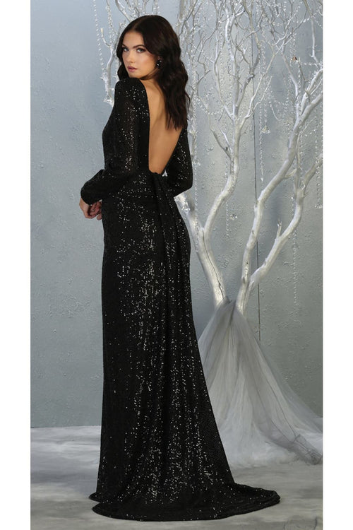 Long Sleeve Stretchy Red Carpet Sequin Formal Dress