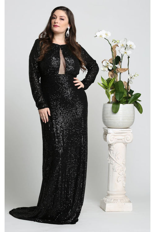 Long Sleeve Stretchy Red Carpet Sequin Formal Dress