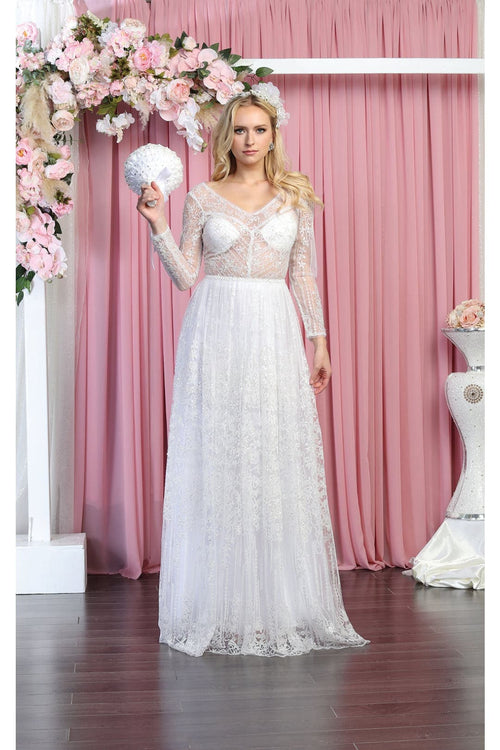Glitter Floor Sweeping Prom Dress Long Sleeve V-neck Evening Gown