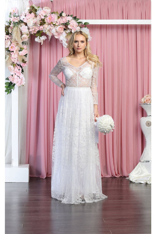 Glitter Floor Sweeping Prom Dress Long Sleeve V-neck Evening Gown