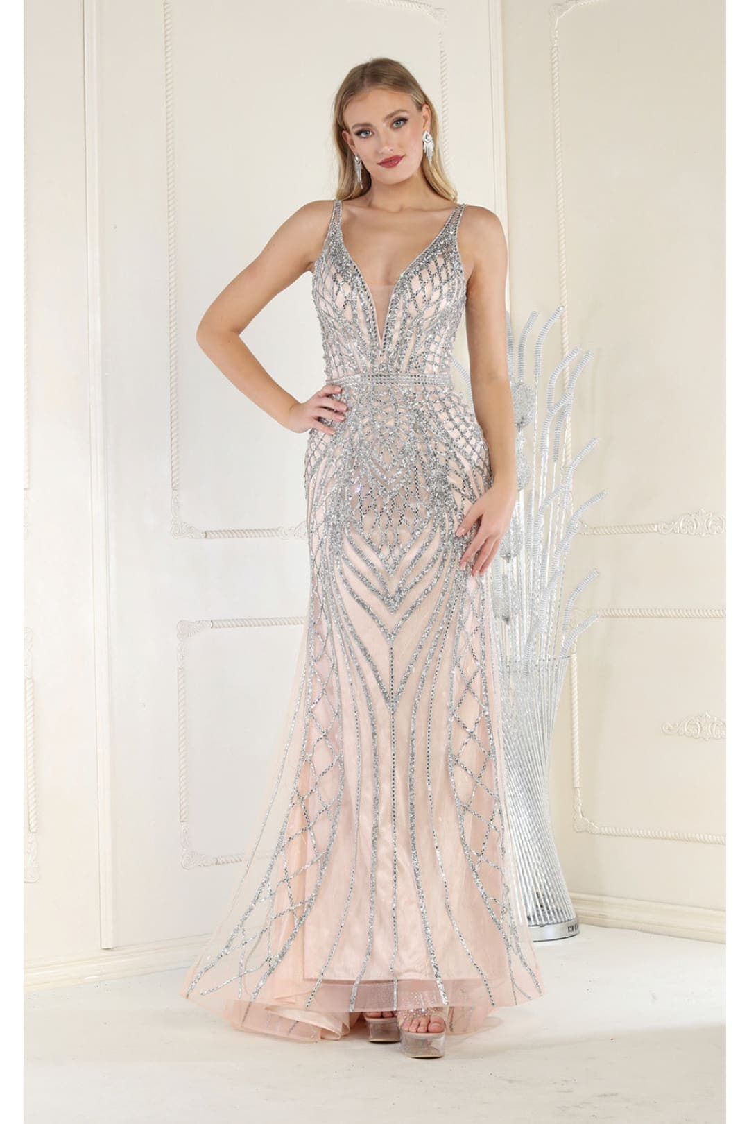 Royal Queen RQ7931 Embellished Sleeveless V-Neck Mermaid Formal Prom Gown
