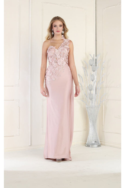 Royal Queen RQ7943 Long Embroidered One Shoulder Prom Dress With Cape