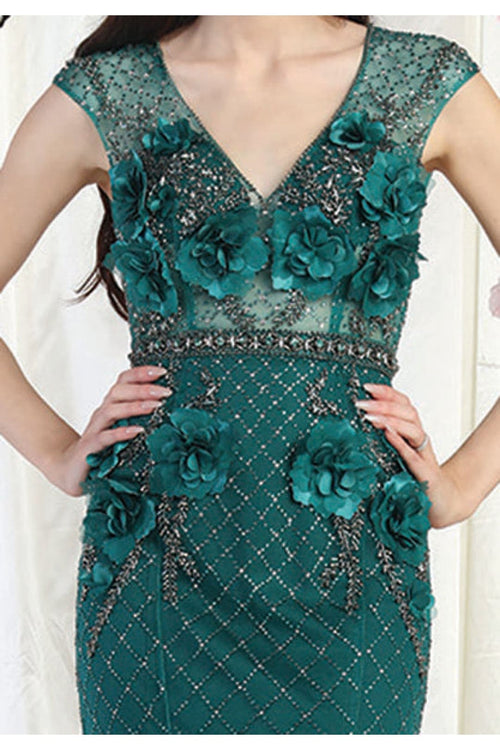 Royal Queen RQ7951 V-Neck 3D Floral Evening Dress