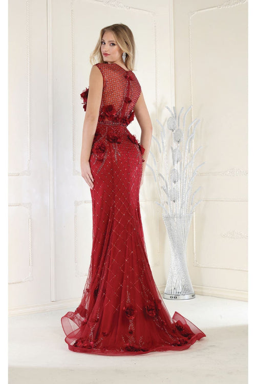 Royal Queen RQ7951 V-Neck 3D Floral Evening Dress