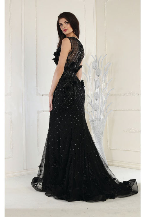 Royal Queen RQ7951 V-Neck 3D Floral Evening Dress