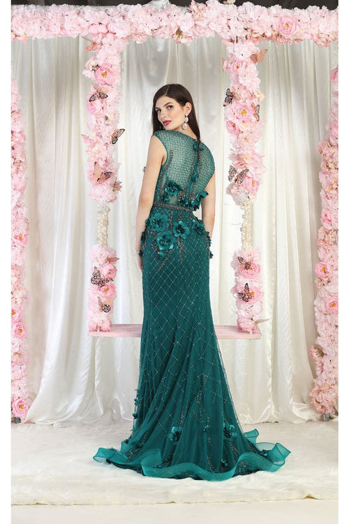 Royal Queen RQ7951 V-Neck 3D Floral Evening Dress