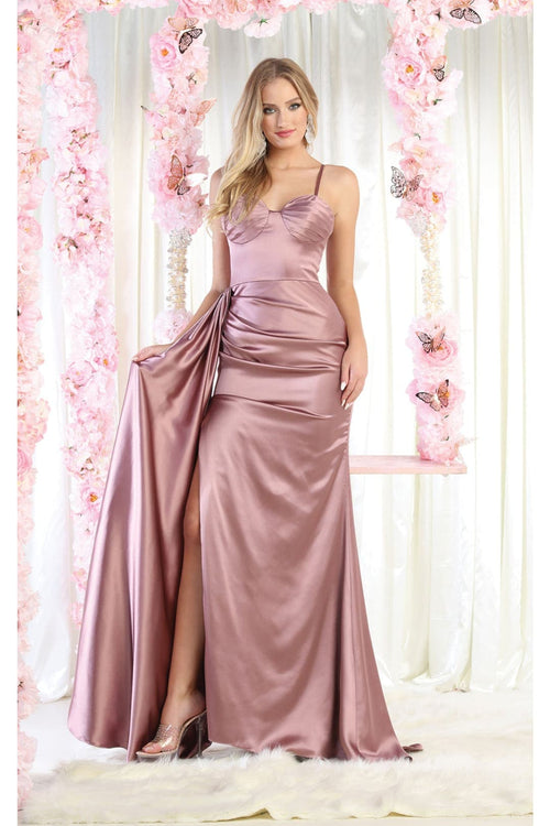 Royal Queen RQ7960 Spaghetti Strap Sleeveless Long Satin Bridesmaid Dress