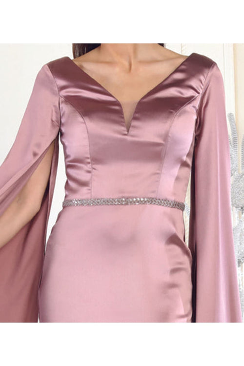 V-Neck Cape Sleeve Mermaid Formal Evening Dress