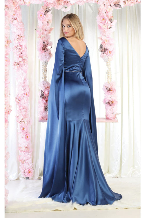 V-Neck Cape Sleeve Mermaid Formal Evening Dress