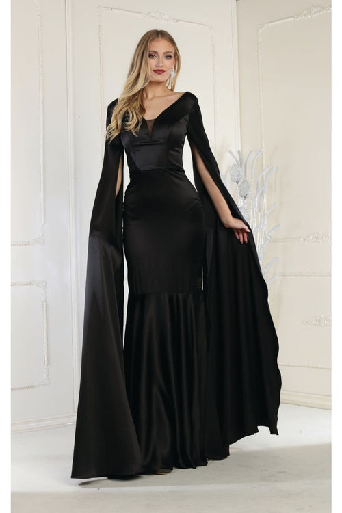 V-Neck Cape Sleeve Mermaid Formal Evening Dress