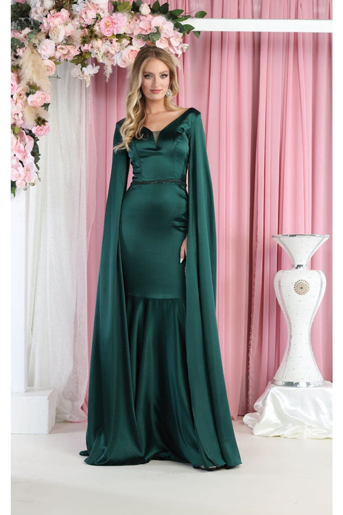 V-Neck Cape Sleeve Mermaid Formal Evening Dress