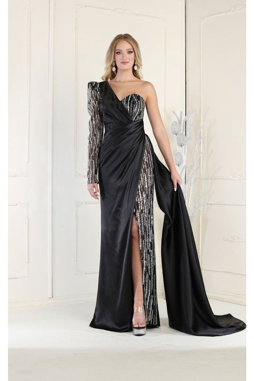 Royal Queen RQ7980 One Shoulder Sheer Satin Formal Evening Gown