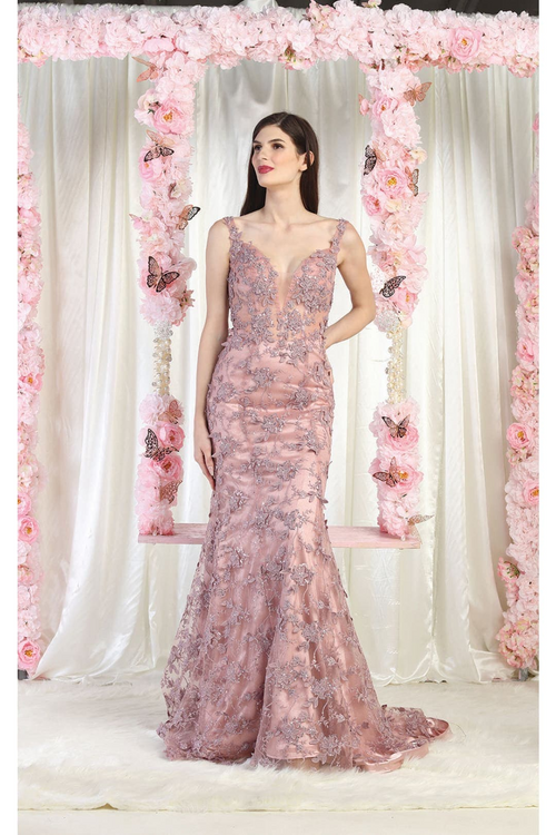 Royal Queen RQ7982 3D Leaf Applique Special Occasion Evening Gown