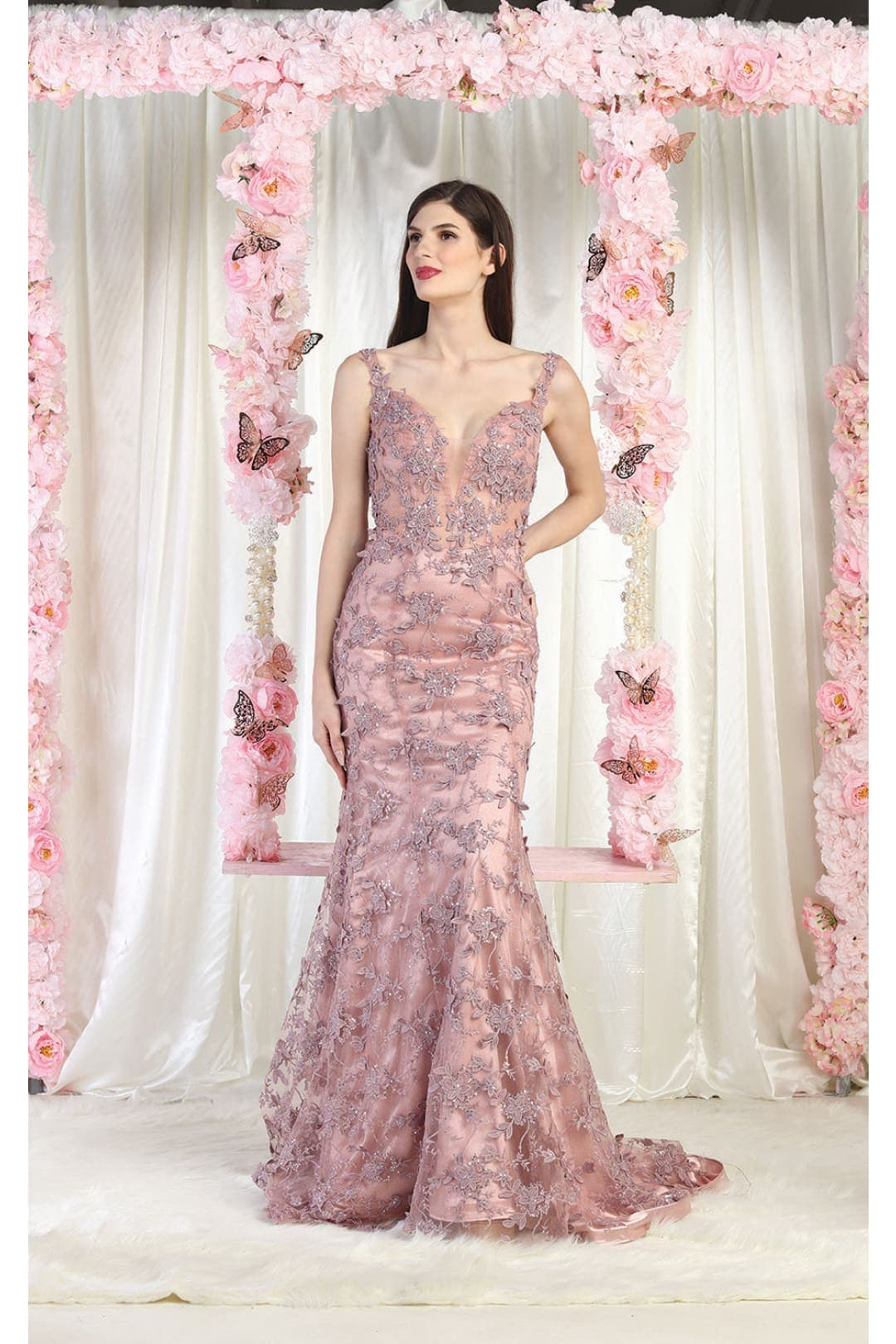 Royal Queen RQ7982 3D Leaf Applique Special Occasion Evening Gown