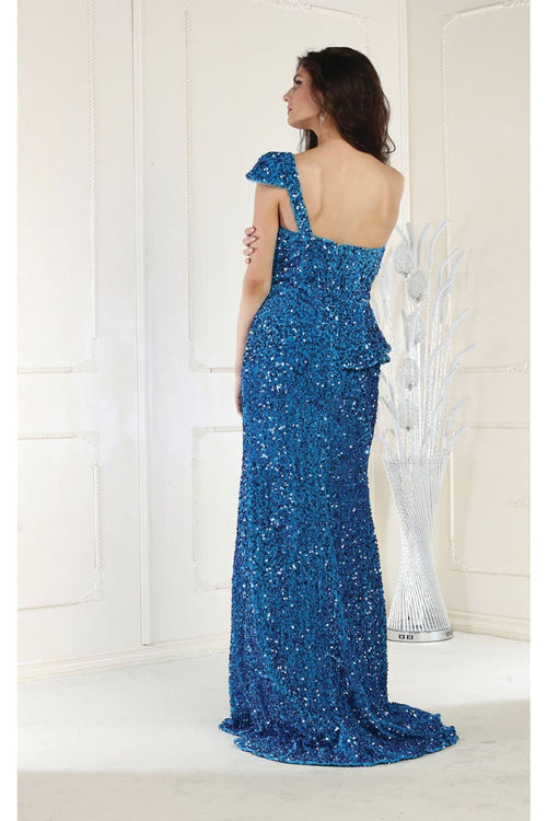 Royal Queen RQ8003 Stretch Sequin Velvet Sweep Train Long Prom Dress