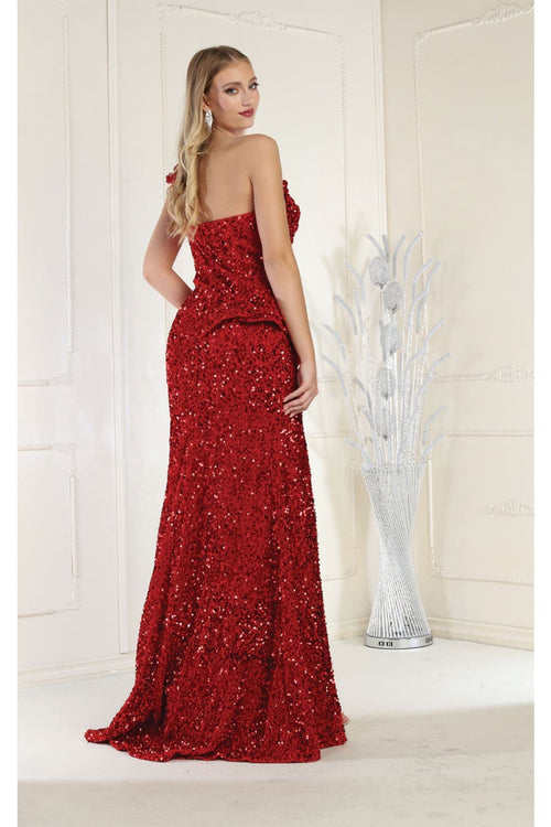 Royal Queen RQ8003 Stretch Sequin Velvet Sweep Train Long Prom Dress