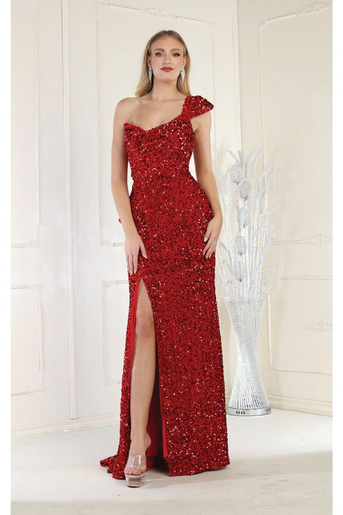 Royal Queen RQ8003 Stretch Sequin Velvet Sweep Train Long Prom Dress