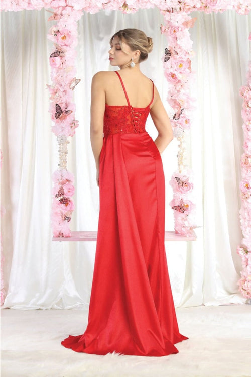 Royal Queen RQ8020 Sleeveless Sheer Side Sash Evening Gown