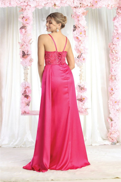 Royal Queen RQ8020 Sleeveless Sheer Side Sash Evening Gown