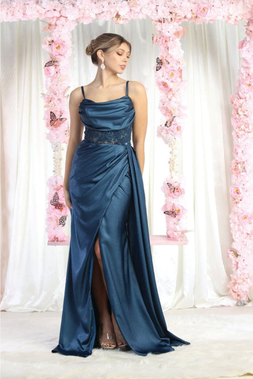 Royal Queen RQ8020 Sleeveless Sheer Side Sash Evening Gown